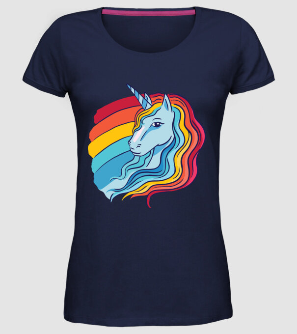 Unicorn cu Curcubeu model albastru închis pe tricou