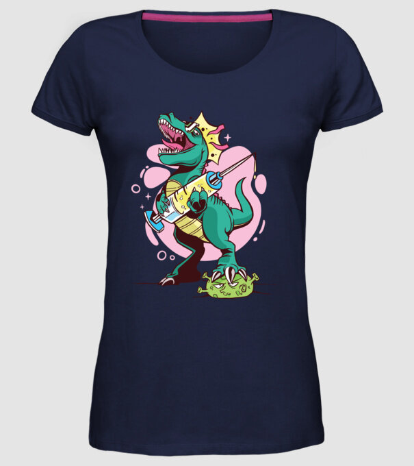 T-rex Vaccin model albastru închis pe tricou