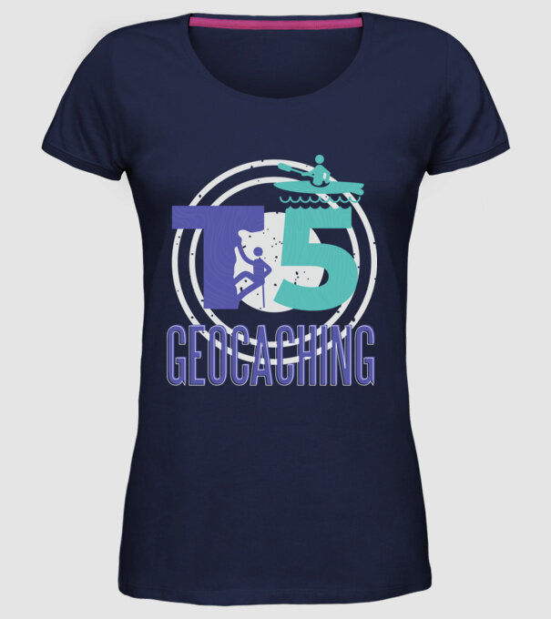 T5 Geocaching model albastru închis pe tricou