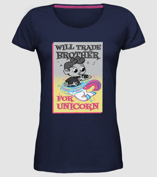 Îl ofer la schimb pe fratele meu pentru un unicorn model albastru închis pe tricou