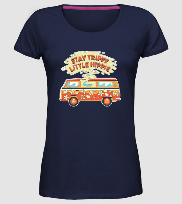 Trippy Microbuz Hippi model albastru închis pe tricou