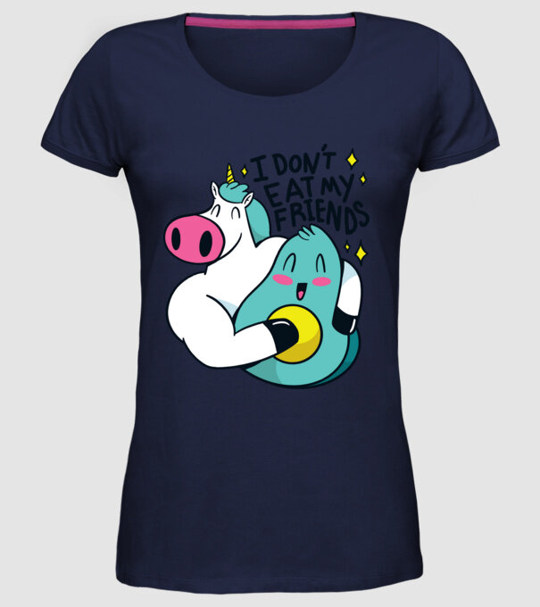 Unicorn Avocado Prietenie model albastru închis pe tricou