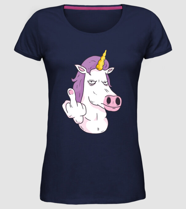 Unicorn arată degetul model albastru închis pe tricou