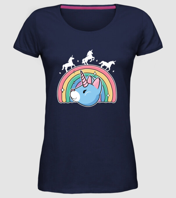 Pisică Unicorn model albastru închis pe tricou