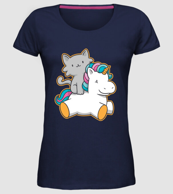 Unicorn Cu pisică model albastru închis pe tricou