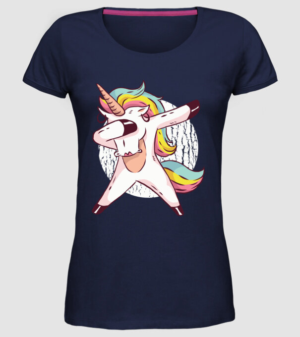 Unicorn DAB model albastru închis pe tricou