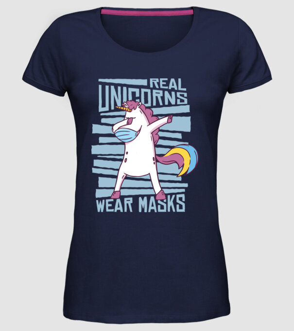 Unicorn DAB Mască model albastru închis pe tricou
