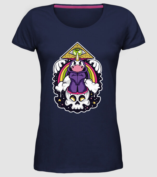Unicorn Illuminati model albastru închis pe tricou