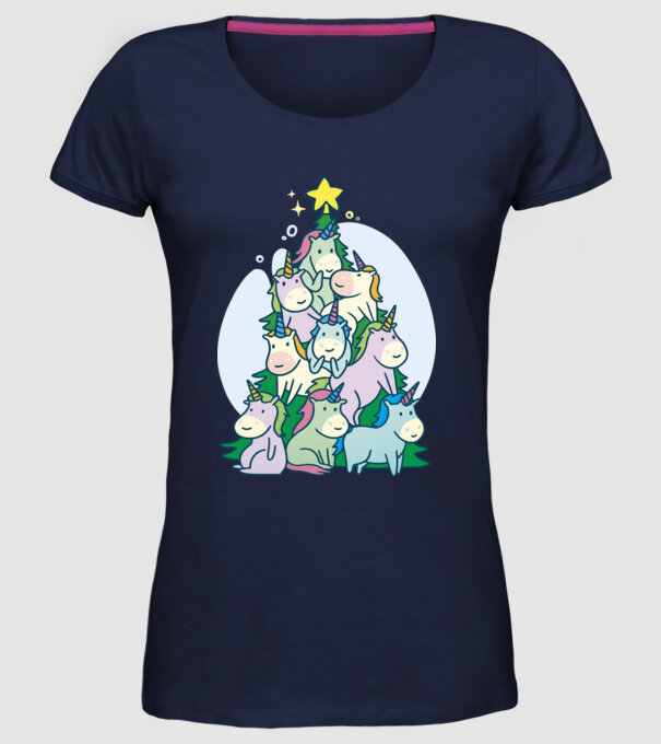 Unicorn pom de Crăciun model albastru închis pe tricou