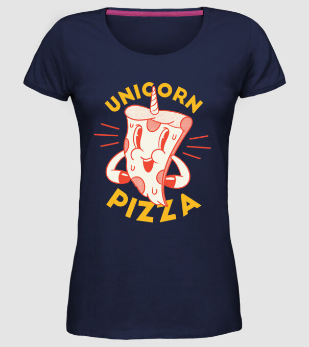 Unicorn Pizza model albastru închis pe tricou
