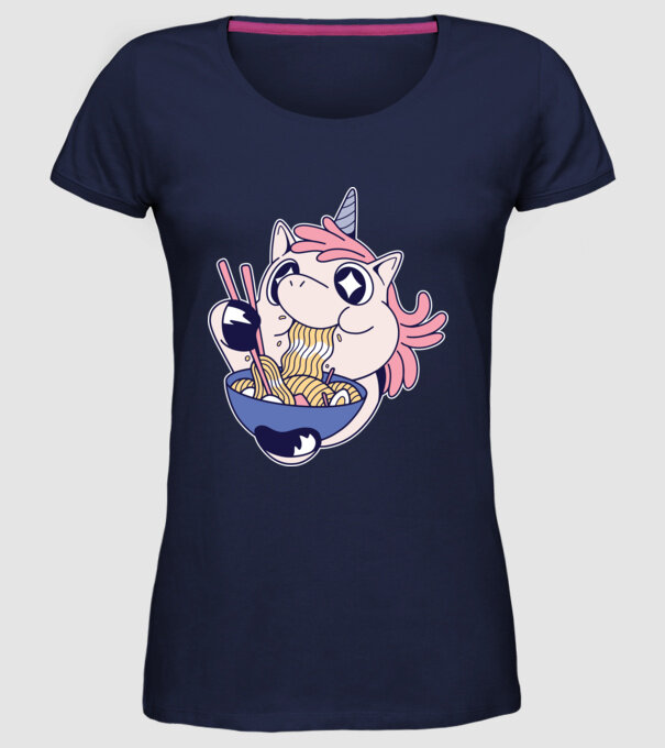 Unicorn Ramen model albastru închis pe tricou