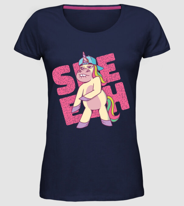Unicorn Shesh model albastru închis pe tricou