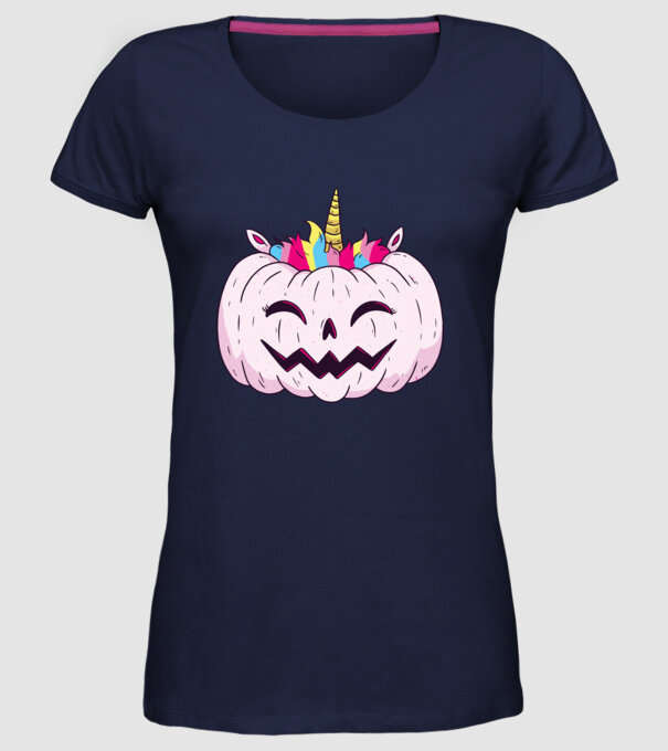 Unicorn Dovleac Halloween model albastru închis pe tricou