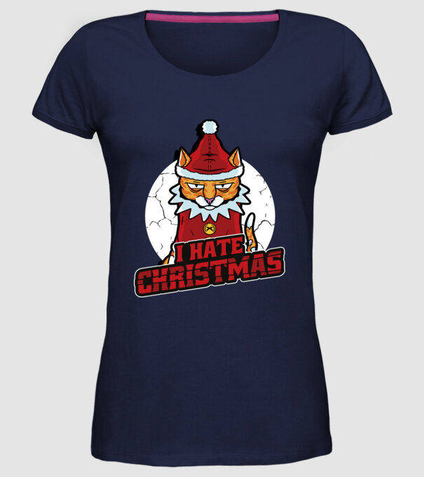 Urăsc Crăciunul Pisică model albastru închis pe tricou