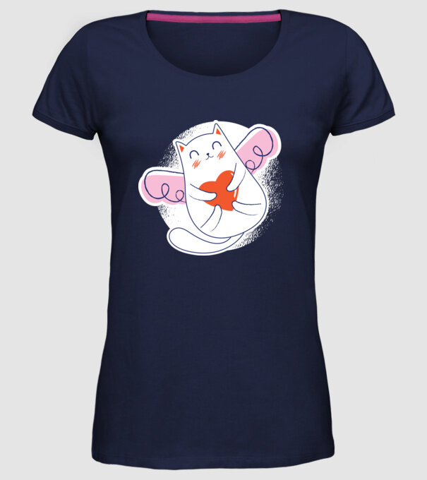 Pisică Valentin model albastru închis pe tricou