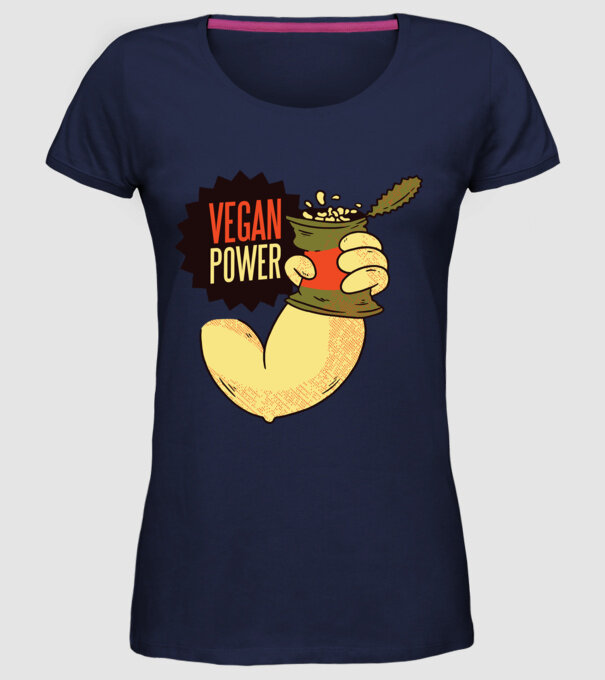 Putere vegan model albastru închis pe tricou