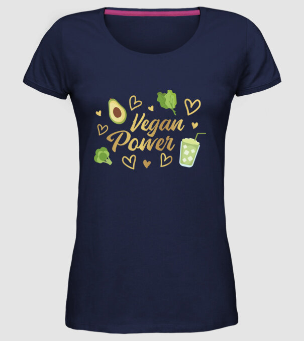 Vegan Power tricou vegan model albastru închis pe tricou