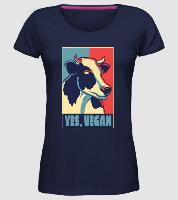 Yes, Vegan model albastru închis pe tricou