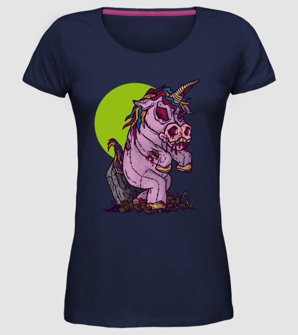 Zombie unicorn model albastru închis pe tricou