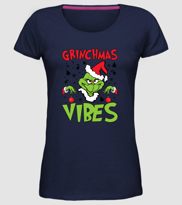 Grinchmas Vibes - Grinch model albastru închis pe tricou