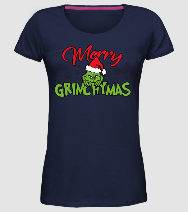 Merry Grinchymas - Grinch model albastru închis pe tricou