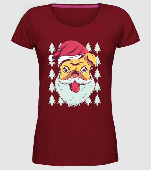 Tricou Crăciun Mops model bordo pe tricou