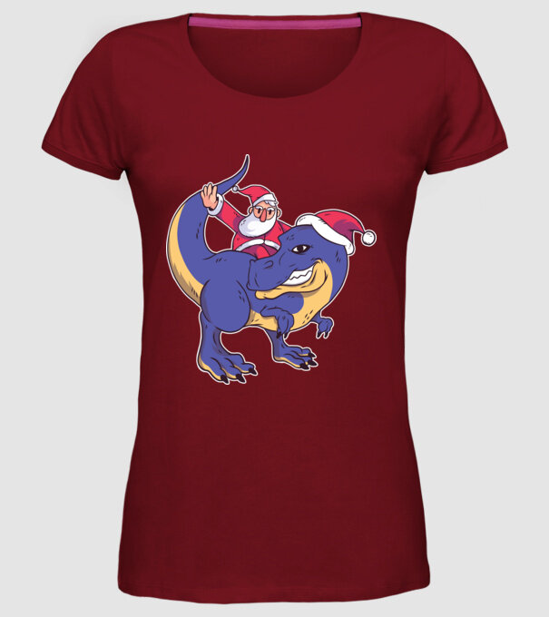 Santasaurus Moș Crăciun pe dinozaur model bordo pe tricou