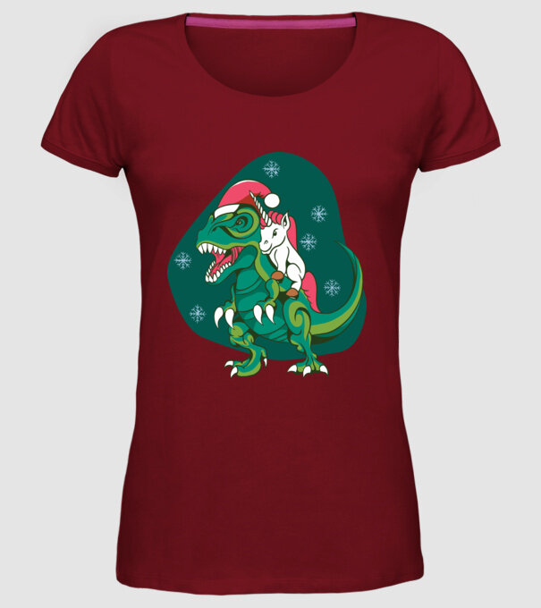 T-rex unicorn Crăciun model bordo pe tricou