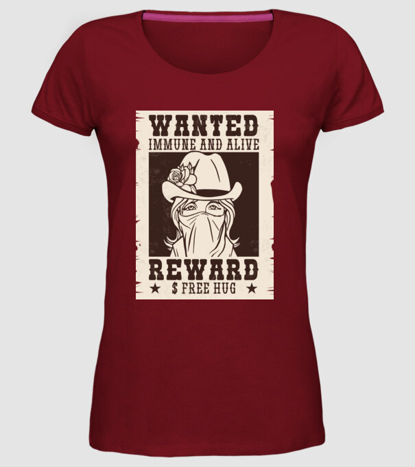 Afiș Wanted - Îmbrățișări gratuite model bordo pe tricou