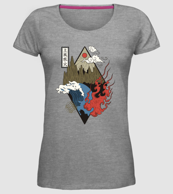 4 Elemente - Foc, Apă, Pământ, Aer model gri pe tricou