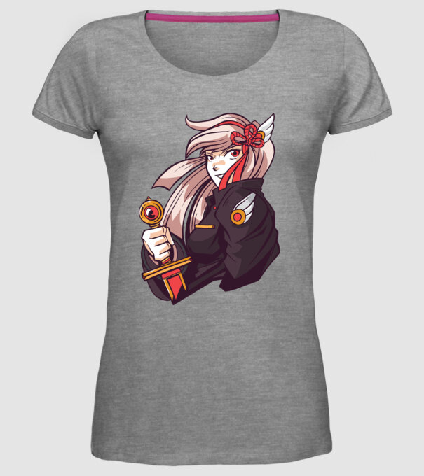 fată Anime cu sabie model gri pe tricou