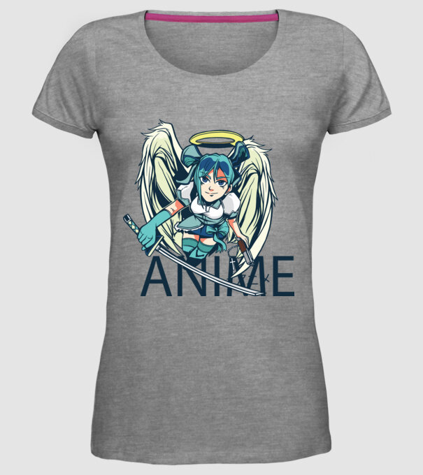 Anime fată cu sabie model gri pe tricou