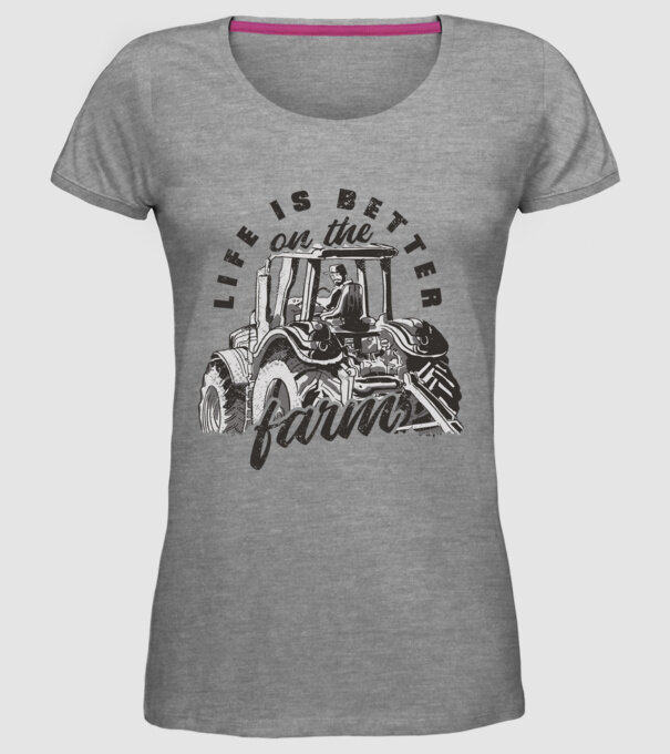 Viața este mai bună la fermă cu tractor model gri pe tricou