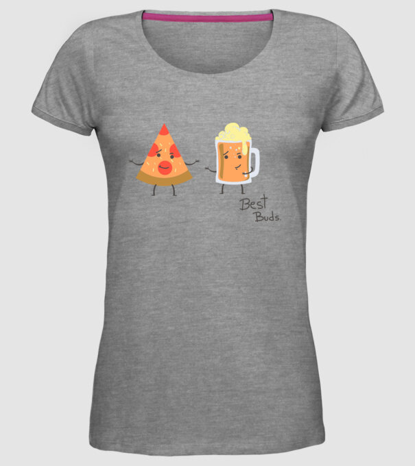Best Buds - Pizza + Beer model gri pe tricou