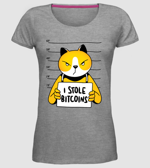 Pisică hoață Bitcoin model gri pe tricou