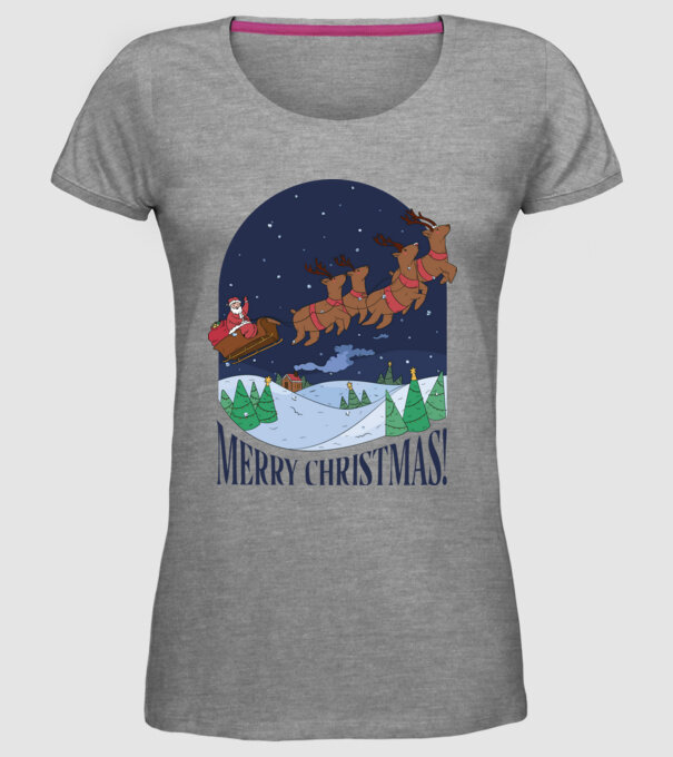 Crăciun Fericit Moș Crăciun cu reni model gri pe tricou