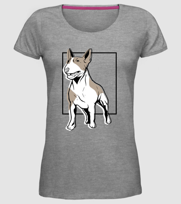 Tricou cu Câine Bull Terrier model gri pe tricou