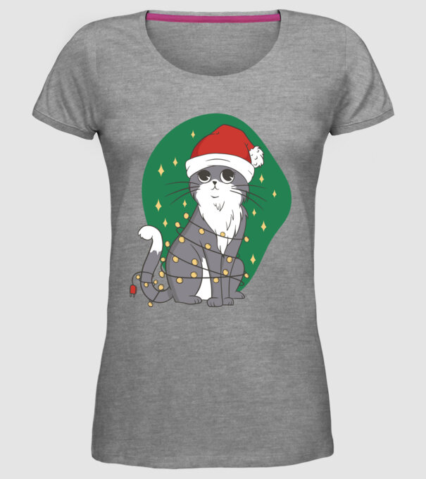 Pisică drăguță de Crăciun model gri pe tricou