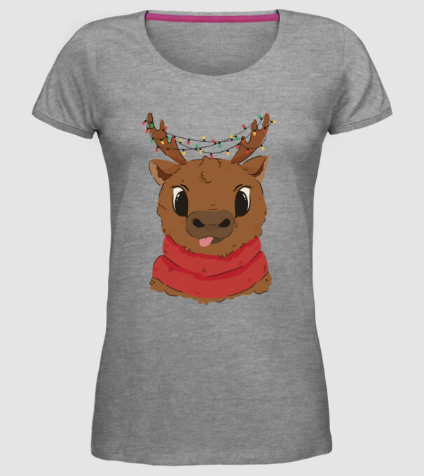 Ren drăguț de Crăciun model gri pe tricou
