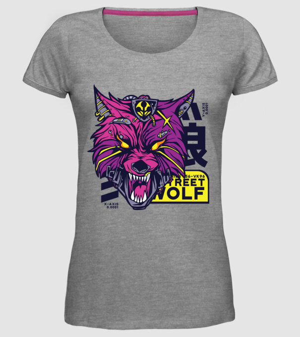 Cap de lup Cyberpunk model gri pe tricou