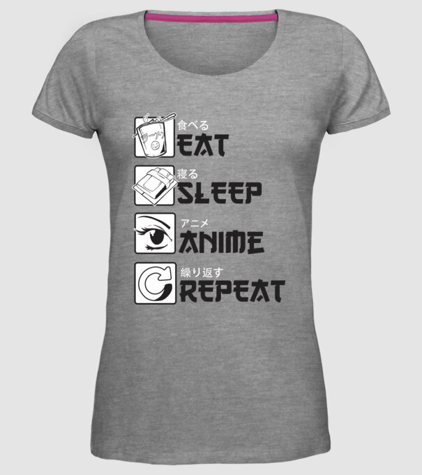 Eat Sleep Anime Repeat model gri pe tricou