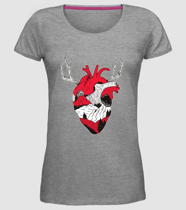 Inimă pădure model gri pe tricou