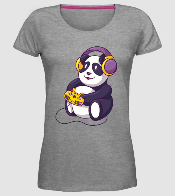 Gamer Panda model gri pe tricou