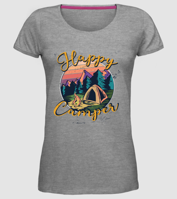 Happy Camper tricou camping model gri pe tricou