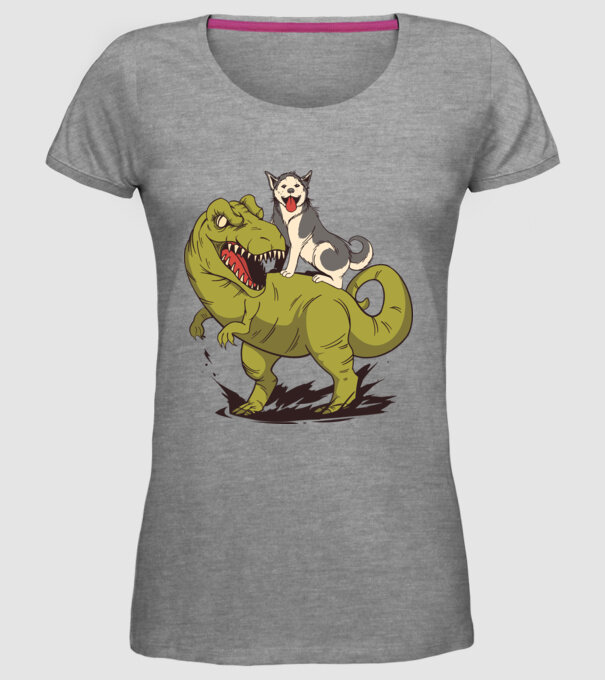 Dinozaur Husky model gri pe tricou
