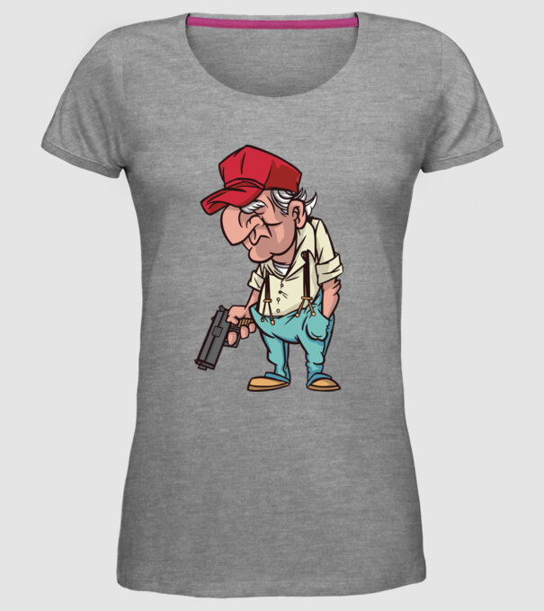 Bătrân cu armă model gri pe tricou