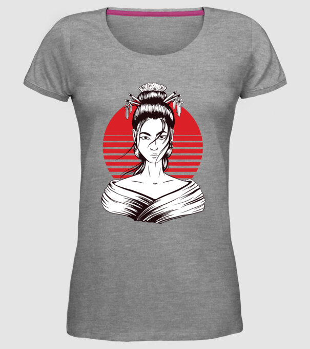 Geisha japoneză model gri pe tricou
