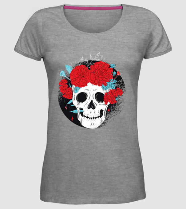 Craniu cu flori model gri pe tricou