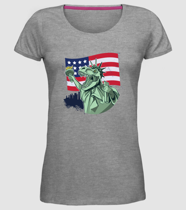 Liberty-Rex SUA Dinozaur model gri pe tricou