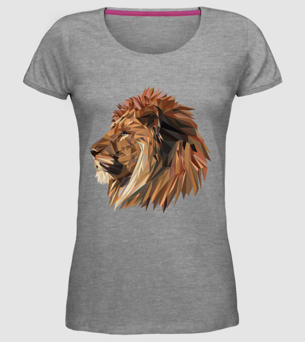 lion polygon model gri pe tricou